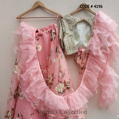 4196 Pink Tissue Ruffle Lengha