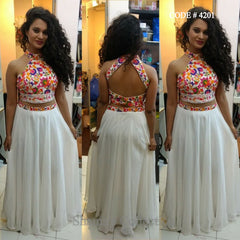 4201 White Lehenga With Colorful Halter Neck Blouse