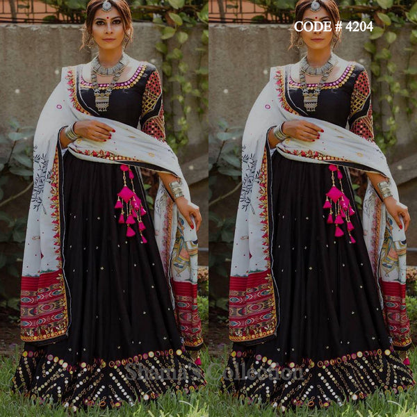 4204 Black And White Mirror Work Lehenga