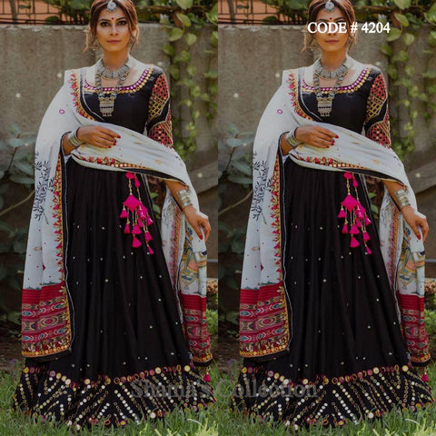 4204 Black And White Mirror Work Lehenga