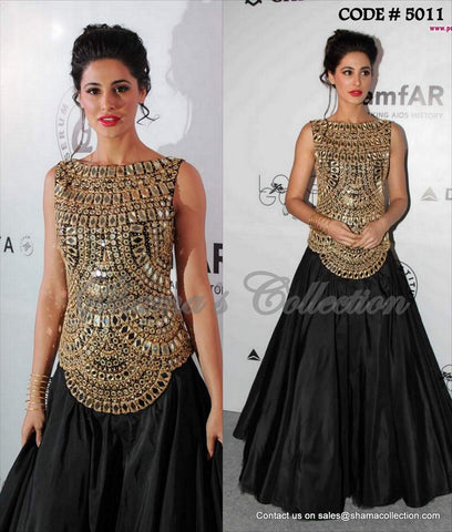 5011 Nargis Fakhri's black-gold gown