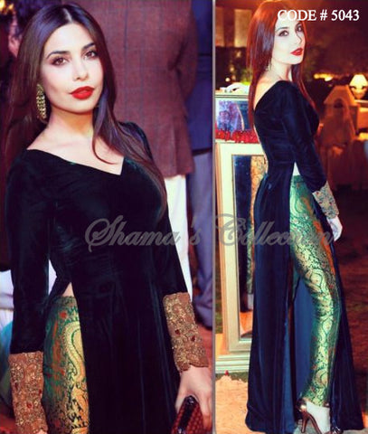 5043 Maheen Taseer's bottle green maxi-top and pants