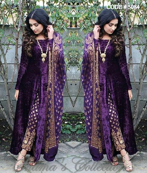 5084 Purple A-line suit with pants outfit set