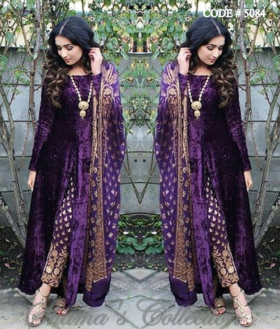 5084 Purple A-line suit with pants outfit set