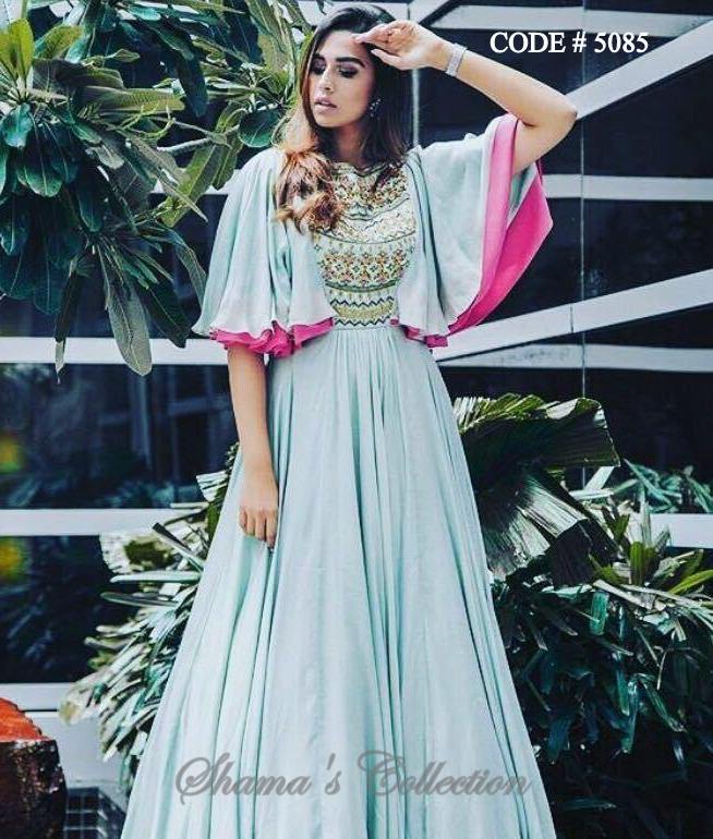 5085 Mint and pink gown with bell sleeves  Shamas Collection