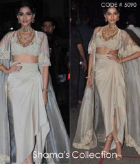 5090 Sonam Kapoor's Ivory Drape Skirt Blouse Kaftan Jacket