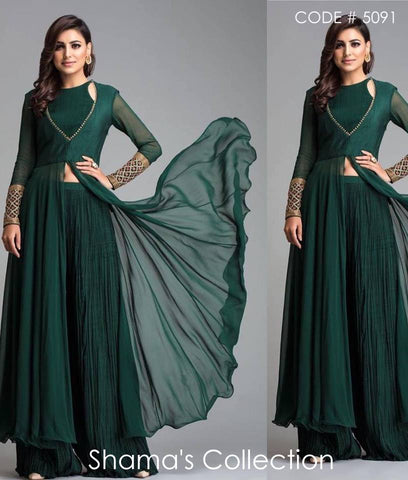 5091 Dark Green Umbrella Top And Palazzo (Indowestern)