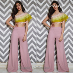 5122 Ananya Pandey's One Shoulder Ruffle Top In Candy Colors With Blush Pink Palazzo