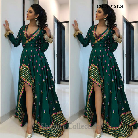 5124 Krystle Dsouza's Dark Green High Low Gown