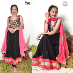 A004 Black mirror work anarkali inspired from Madhuri Dixit Sari