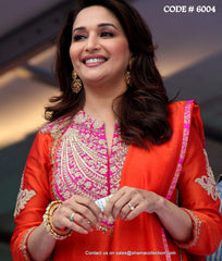 6004 Madhuri Dixit's orange-pink A line dress