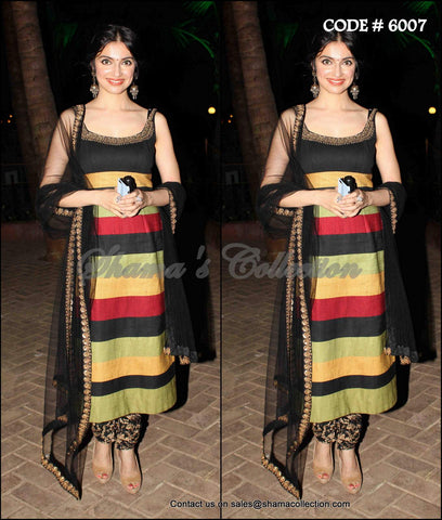 6007 Divya Khosla's black and colorful straight fit dress