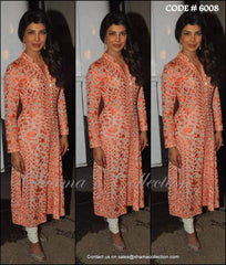 6008 Priyanka Chopra's white-orange straight fit dress