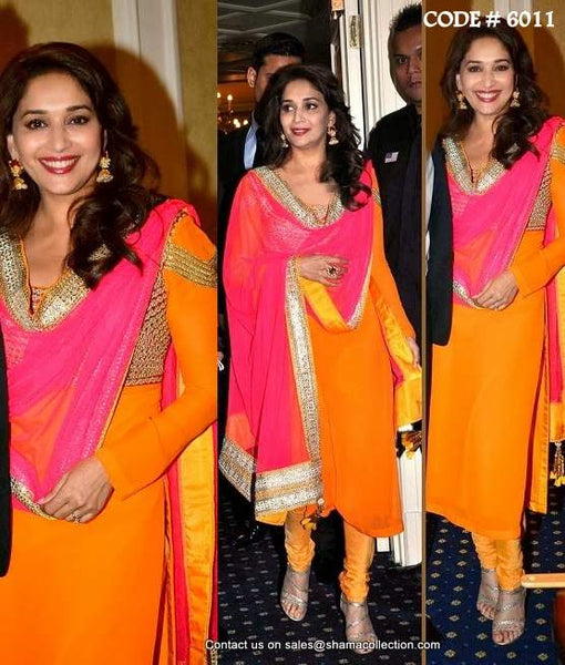 6011 Madhuri Dixit's orange-pink straight fit dress