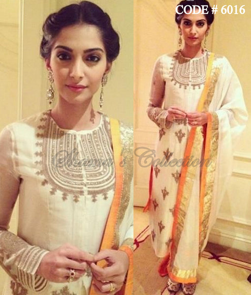 6016 Sonam Kapoor's off white-amber straight fit