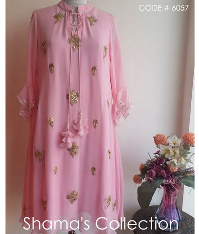 6057 Pink Kurti with Zardosi Work