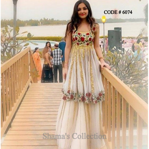 6074 Floral White Anarkali With Lehenga