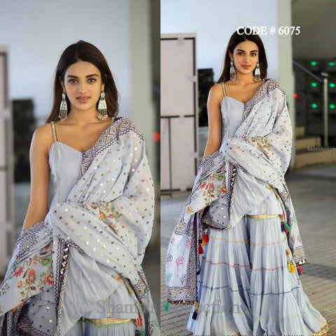 6075 Nidhhi Agerwal Grey Sharara