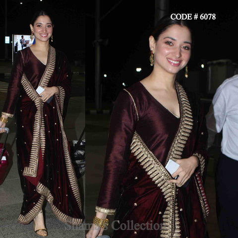 6078 Tamannah Bhatia in Brown Straight Fit Suit