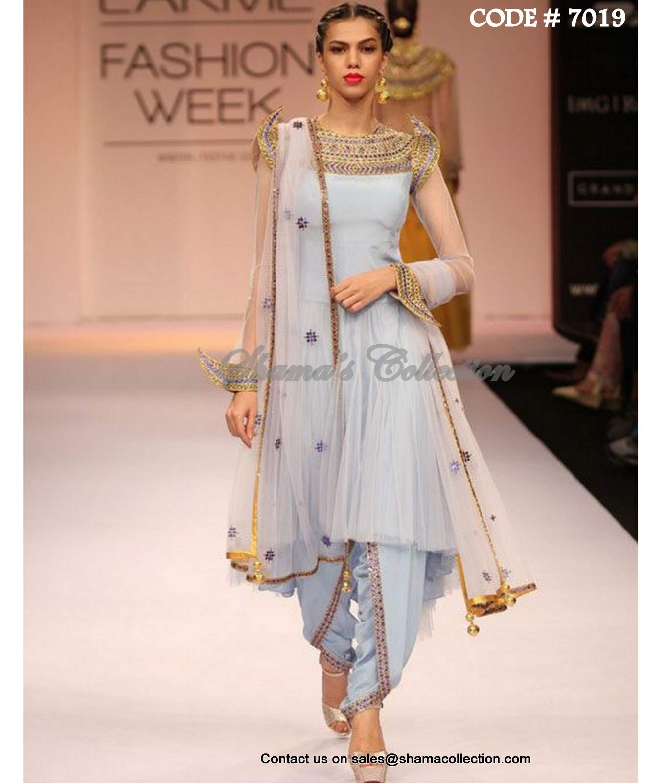 Dhoti Salwar High Low Frock Suit 7019 Sky Blue High Low Anarkali