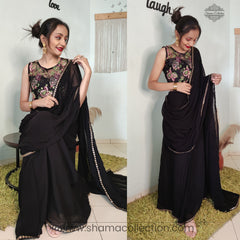 C004 Black, Lace and Neon Ready to wear Saree Set