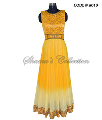 A013 Ombre amber anarkali gown