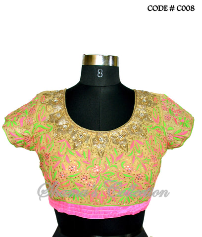 C008 Neon green pink belt sareesque