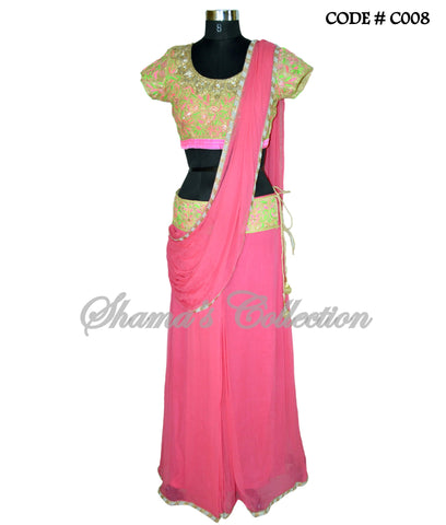 C008 Neon green pink belt sareesque