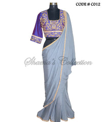 C012 Purple-grey saree