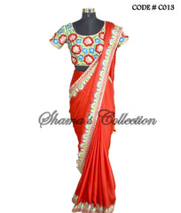 C013 Red floral saree