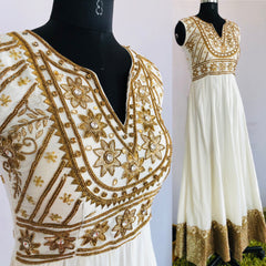 A021 Offwhite-copper anarkali gown