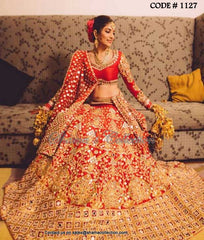 1127 Shubhika Sharma's red bridal mirror work lehenga